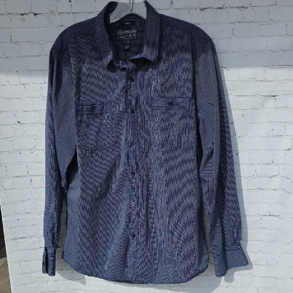 American Rag Blue Patterned Button Down Shirt - image 1